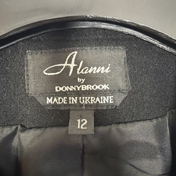 Alanni by Donnybrook 100% Wool Full Zip Jacket 12 Black Ukraine Dress Pea Coat - Picture 3 of 7